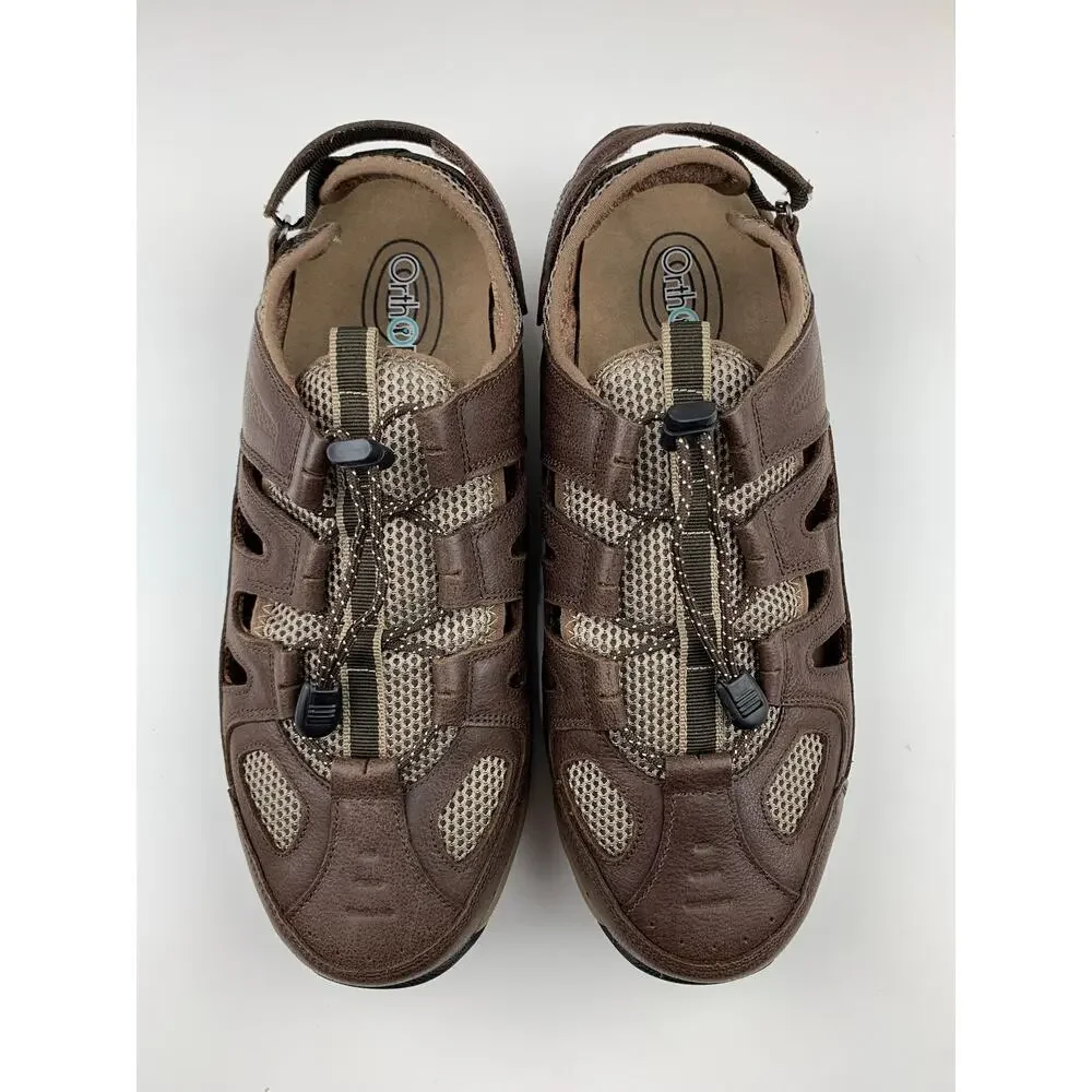 Orthofeet Sandals Fisherman Closed Toe Brown Leather Comfort 593 Mens 12 4E Wide